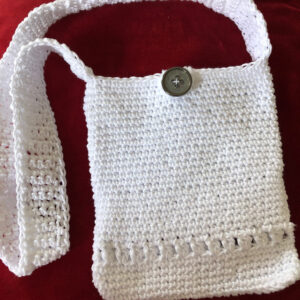 white cotton crochet should bag