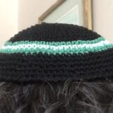 Crochet Kippah Black with Green Stripes - Image 2