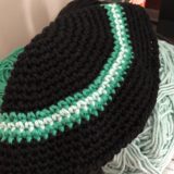 Crochet Kippah Black with Green Stripes - Image 3