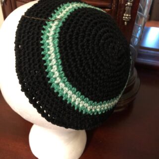 Crochet Kippah Black with Green Stripes