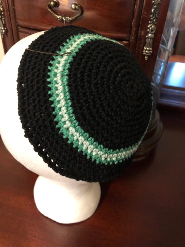 Crochet Kippah Black with Green Stripes