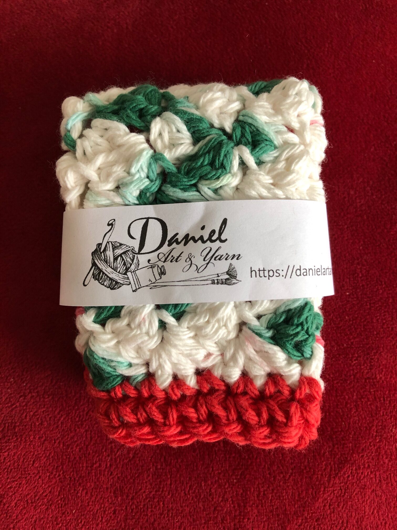 Crochet Cotton Dishcloth - Christmas Colors - Daniel Art and Yarn