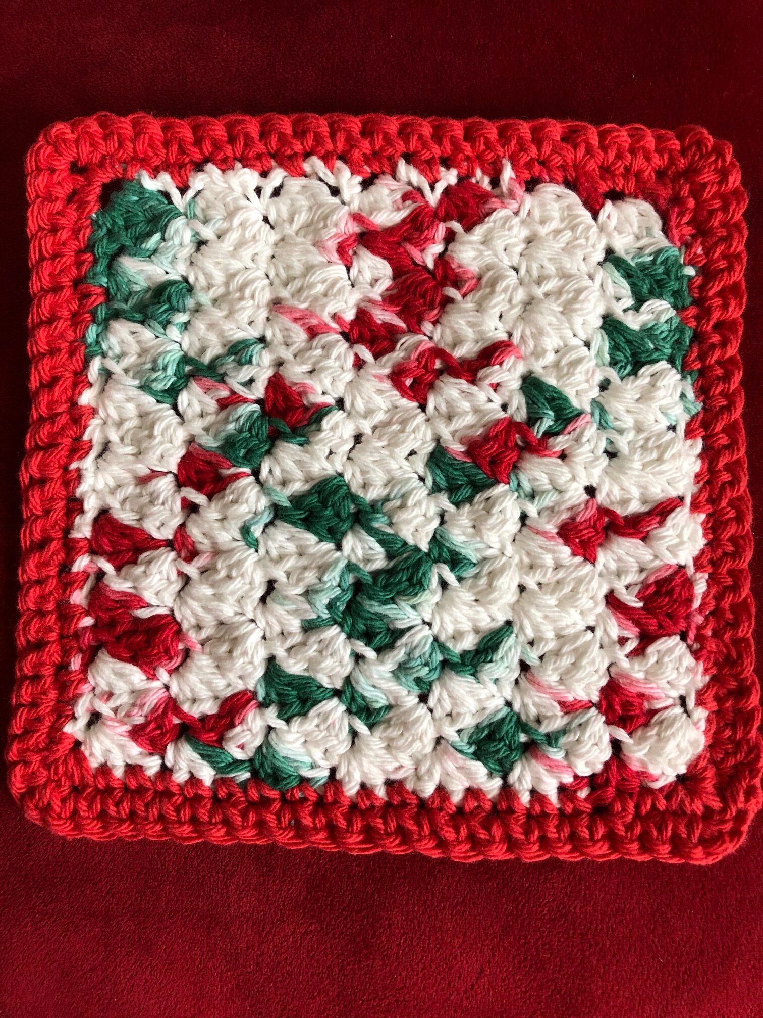 Crochet Cotton Dishcloth - Christmas Colors
