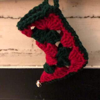 Crochet Elf Bootie Ornament Red and Green