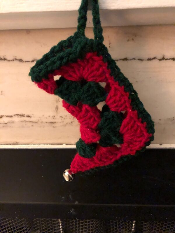 Crochet Elf Bootie Ornament Red and Green