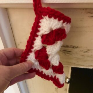 Crochet Elf Bootie Ornament Red and White