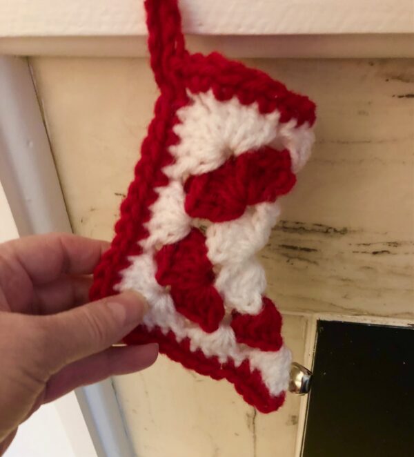 Crochet Elf Bootie Ornament Red and White