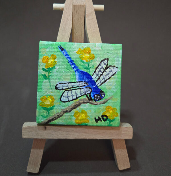 Blue Dragonfly 2x2 Miniature w/Easel