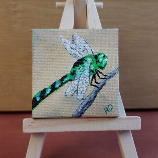 Green Dragonfly 2x2 Miniature w/Easel