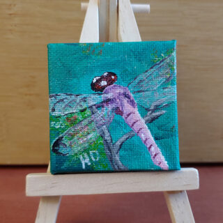 Pink Dragonfly #1, 2x2 Miniature w/Easel