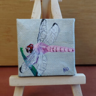 Pink Dragonfly #2, 2x2 Miniature w/Easel