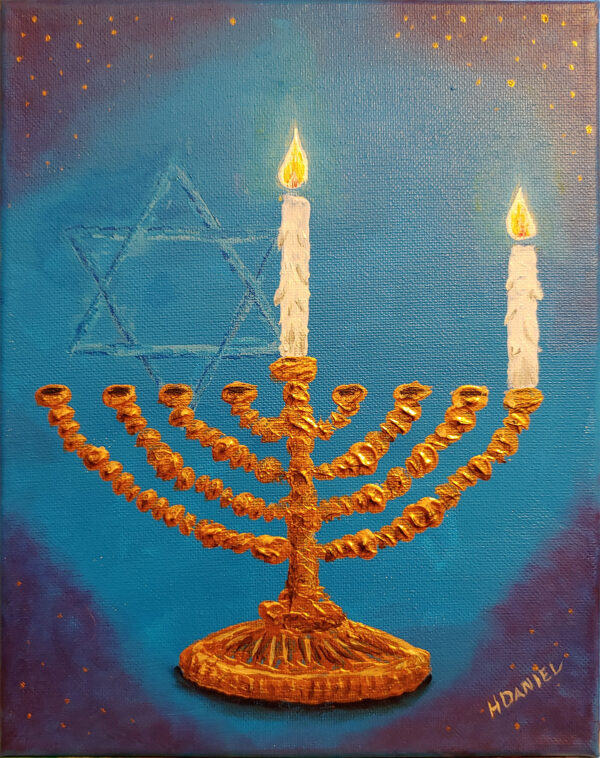First Night Hanukkah Menorah Artwork Daniel Art and Yarn