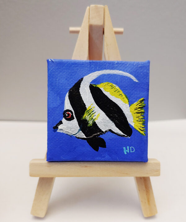 Angelfish, Black &White 2x2 Miniature w/Easel