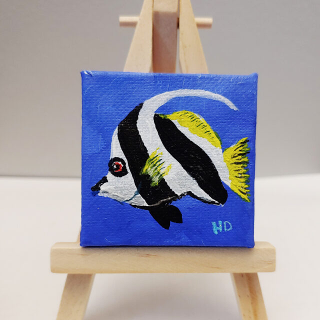 Angelfish, Black &White 2x2 Miniature w/Easel