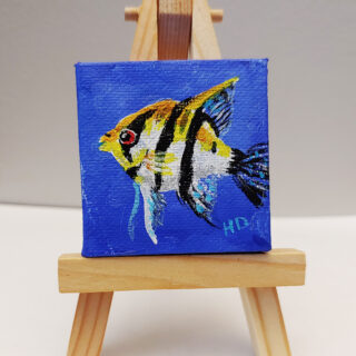 Angelfish, Yellow and Black 2x2 Miniature w/Easel
