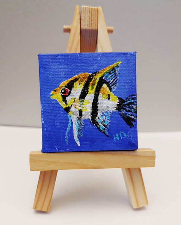 Angelfish, Yellow and Black 2x2 Miniature w/Easel