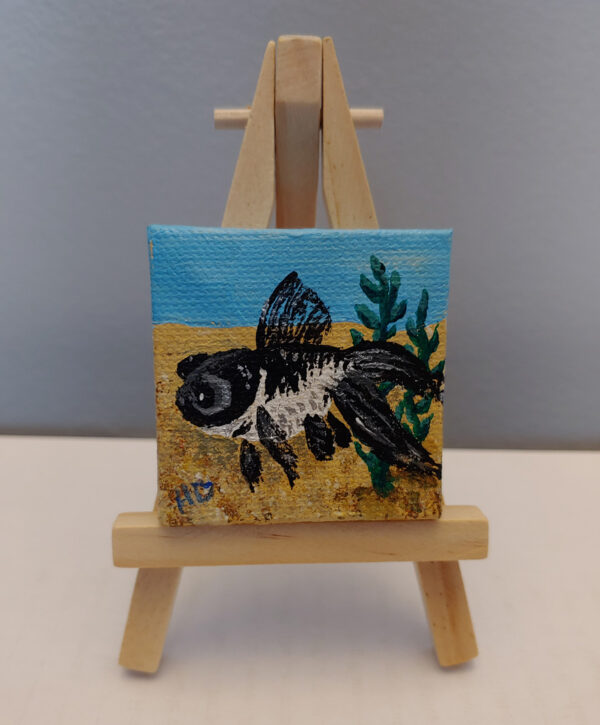 Goldfish, Black and White 2x2 Miniature w/Easel