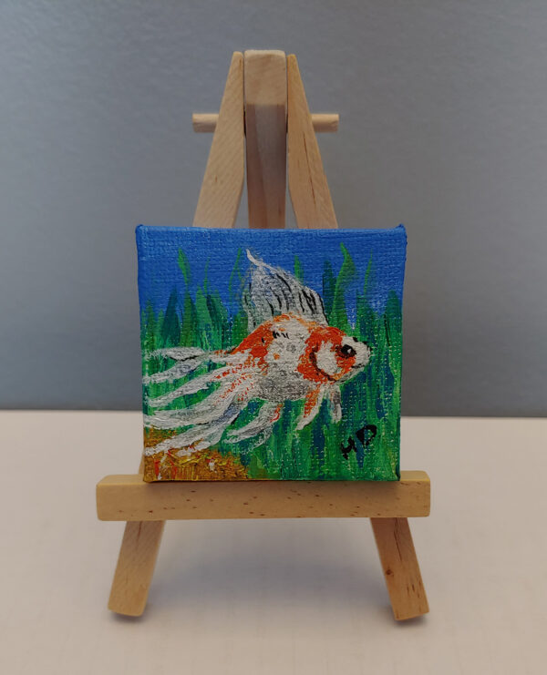 Goldfish, Orange and White 2x2 Miniature w/Easel