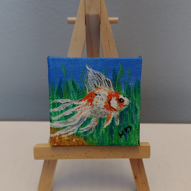 Goldfish, Orange and White 2x2 Miniature w/Easel