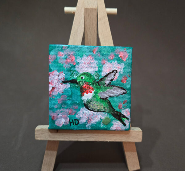 Ruby-throated Hummingbird 2x2 Miniature w/Easel