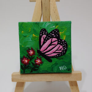 Pink butterfly miniature painting