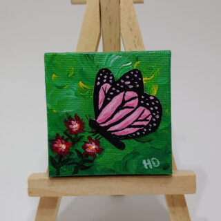 Pink Butterfly 2x2 Miniature w/Easel