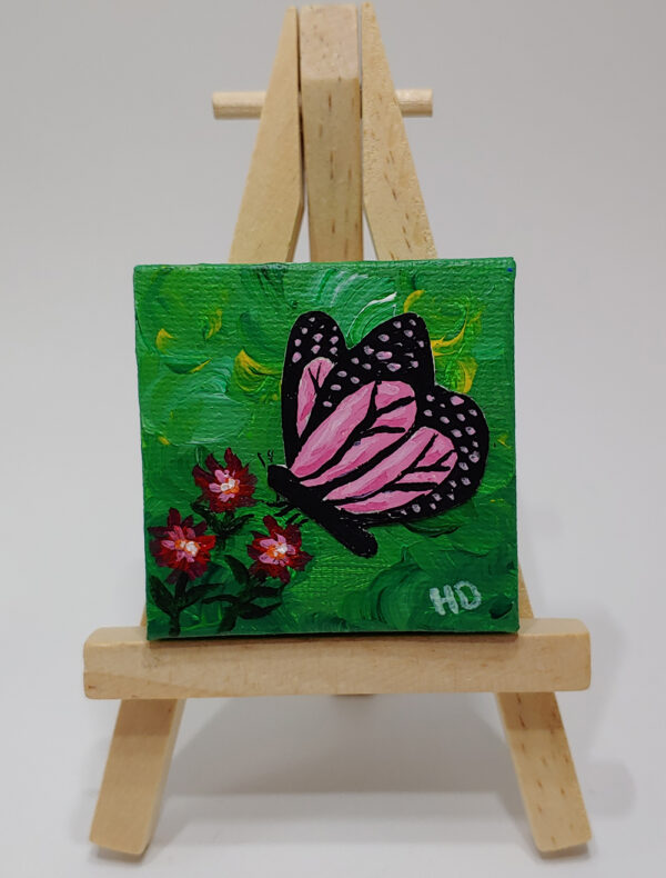 Pink Butterfly 2x2 Miniature w/Easel