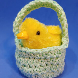 Cute Chick in a Green Hand-Crocheted Basket