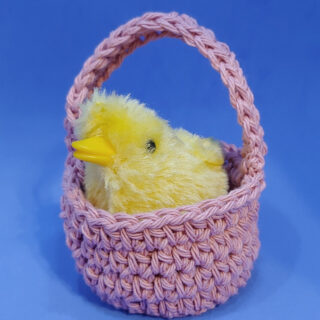 Cute Chick in a Pink Hand-Crocheted Basket