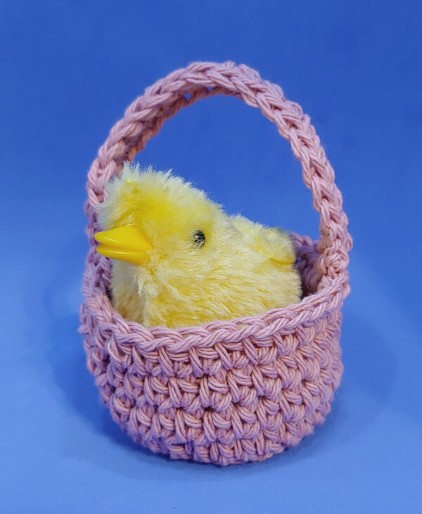 Cute Chick in a Pink Hand-Crocheted Basket