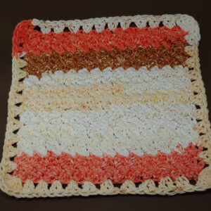 Coral and cream crochet cotton dishcloth