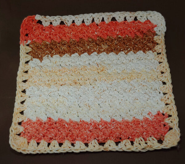 Coral and Cream Cotton Crochet Dishcloth