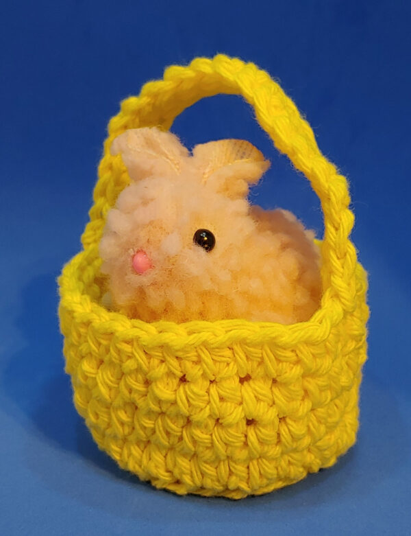 Cute Bunny in a Yellow Hand-Crocheted Basket