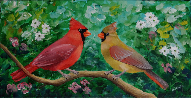 Cardinal Couple in the Dogwoods