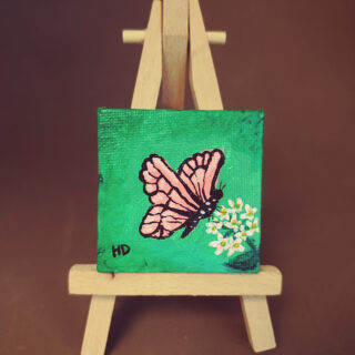 Pink Butterfly 2x2 #2 Miniature w/Easel