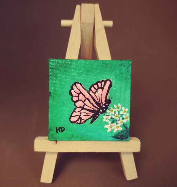 Pink Butterfly 2x2 #2 Miniature w/Easel