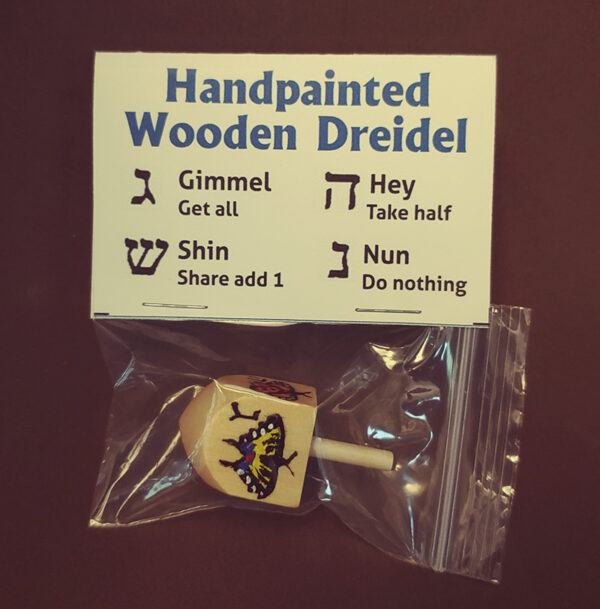 Handpainted Wooden Dreidel, Butterflies