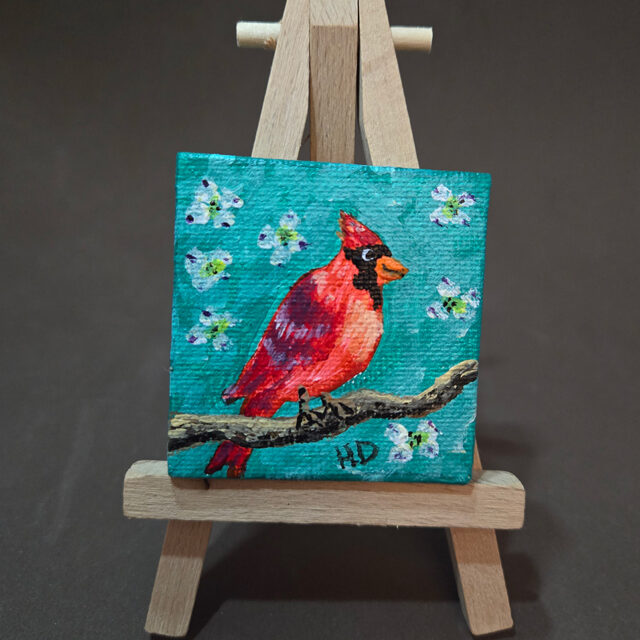 Northern Cardinal #21: 2x2 Miniature w/Easel