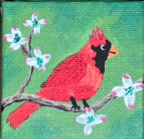 Northern Cardinal 2x2 Miniature w/Easel