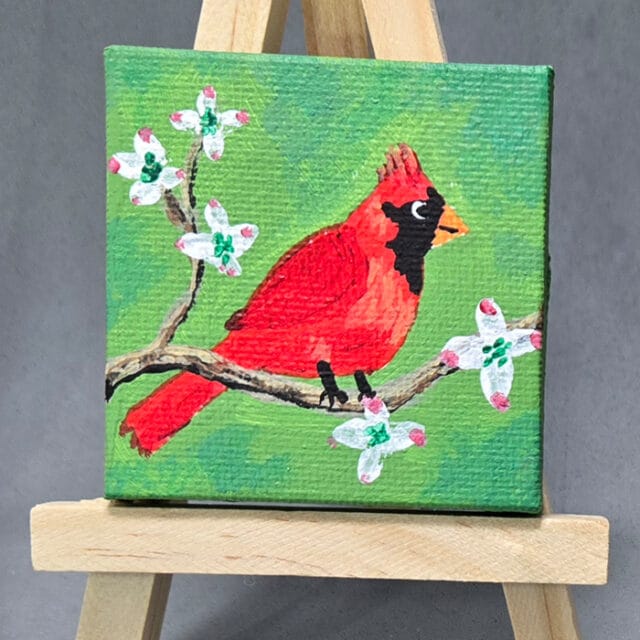 Northern Cardinal 2x2 Miniature w/Easel