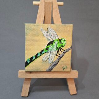 Green Dragonfly 2x2 Miniature w/Easel