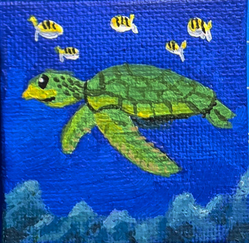 Sea Turtle 2x2 Miniature w/Easel