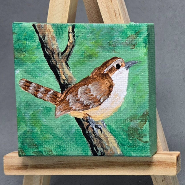 Carolina Wren 2x2 Miniature w/Easel