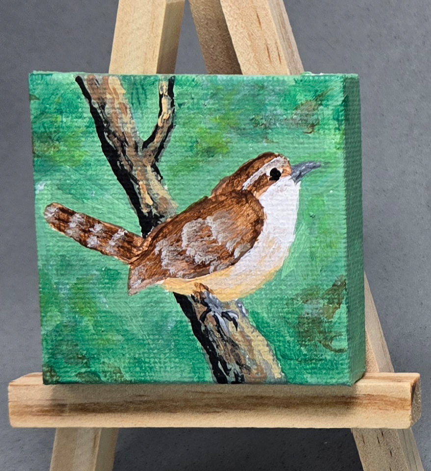 Carolina Wren 2x2 Miniature w/Easel