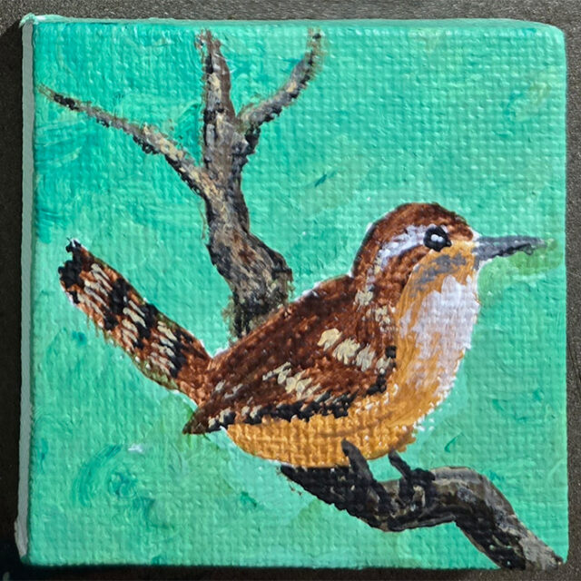Carolina Wren 2x2 Miniature w/Easel