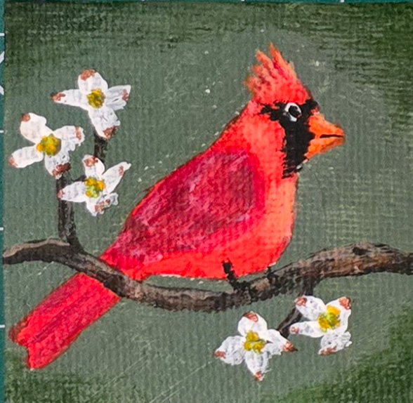 Northern Cardinal 2x2 Miniature w/Easel