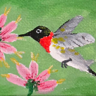 Ruby-throated Hummingbird 2x2 Miniature w/Easel