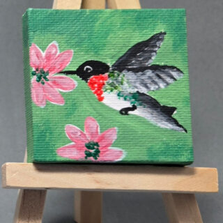 Ruby-throated Hummingbird 2x2 Miniature w/Easel