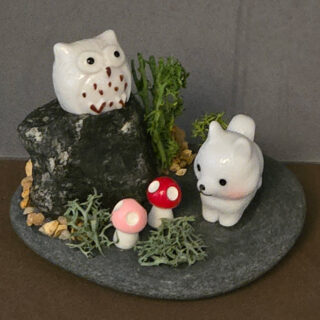 Puppy, Owl, and Labradorite Gemstone Rock Garden