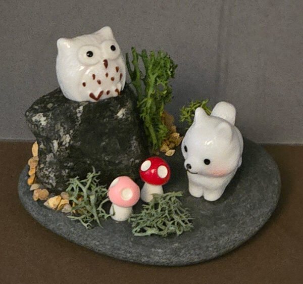 Puppy, Owl, and Labradorite Gemstone Rock Garden